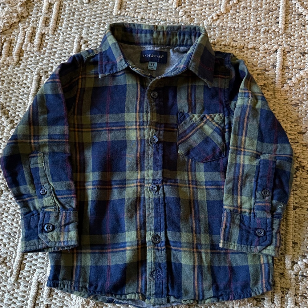 Andy & Evan Blue and Green Plaid Button Up Shirt